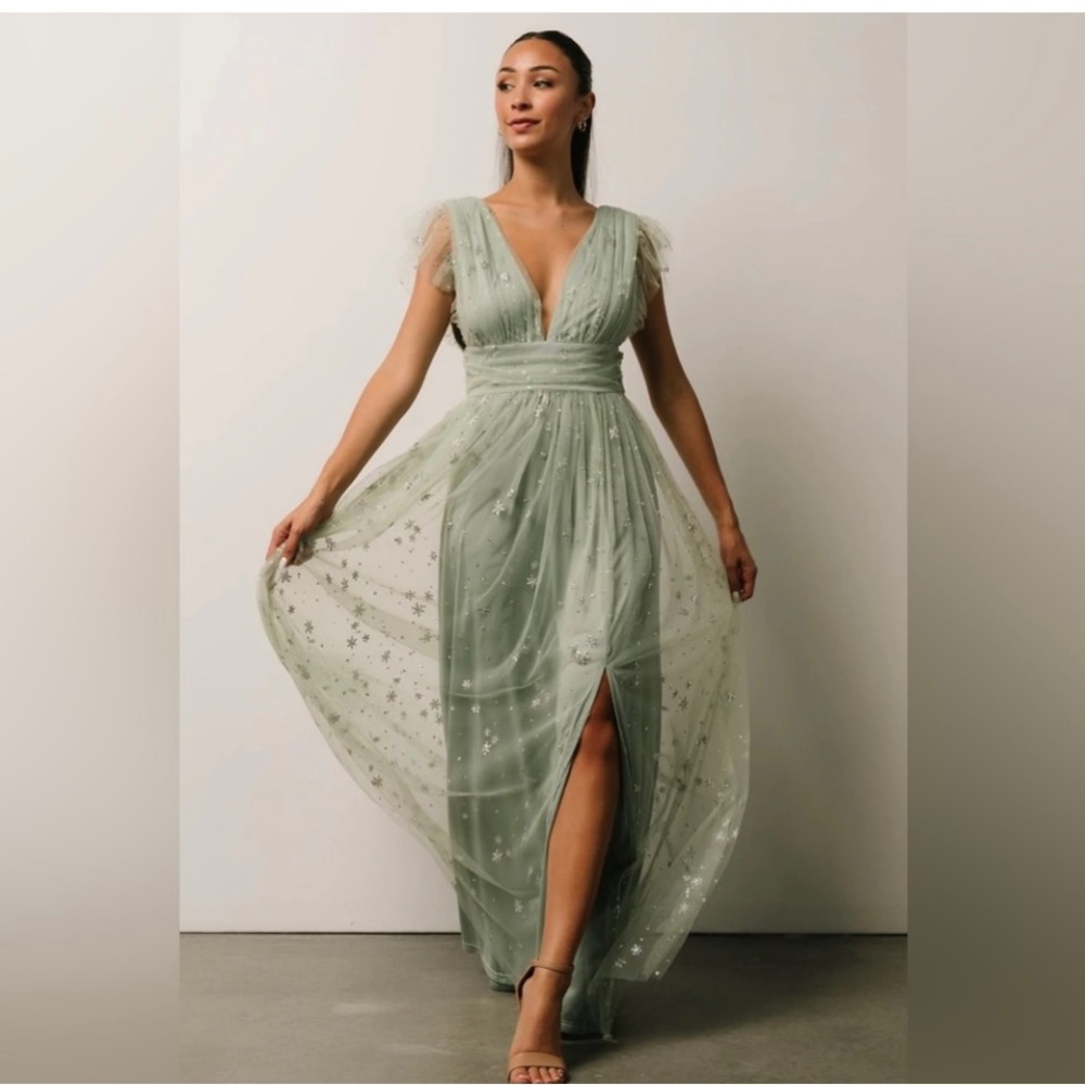 Baltic Born Nova Shimmer Maxi Dress- Sage Green/Silver Size L